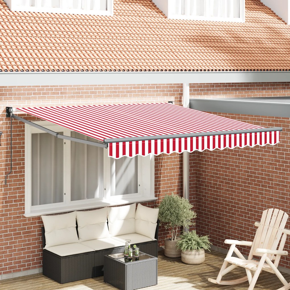 vidaXL Marchiză manuală retractabilă cu dungi roșii și albe 300x250 cm
