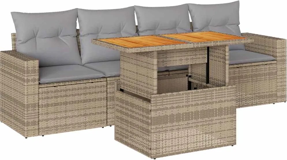 vidaXL Set canapele de grădină cu perne, 5 piese, bej, poliratan