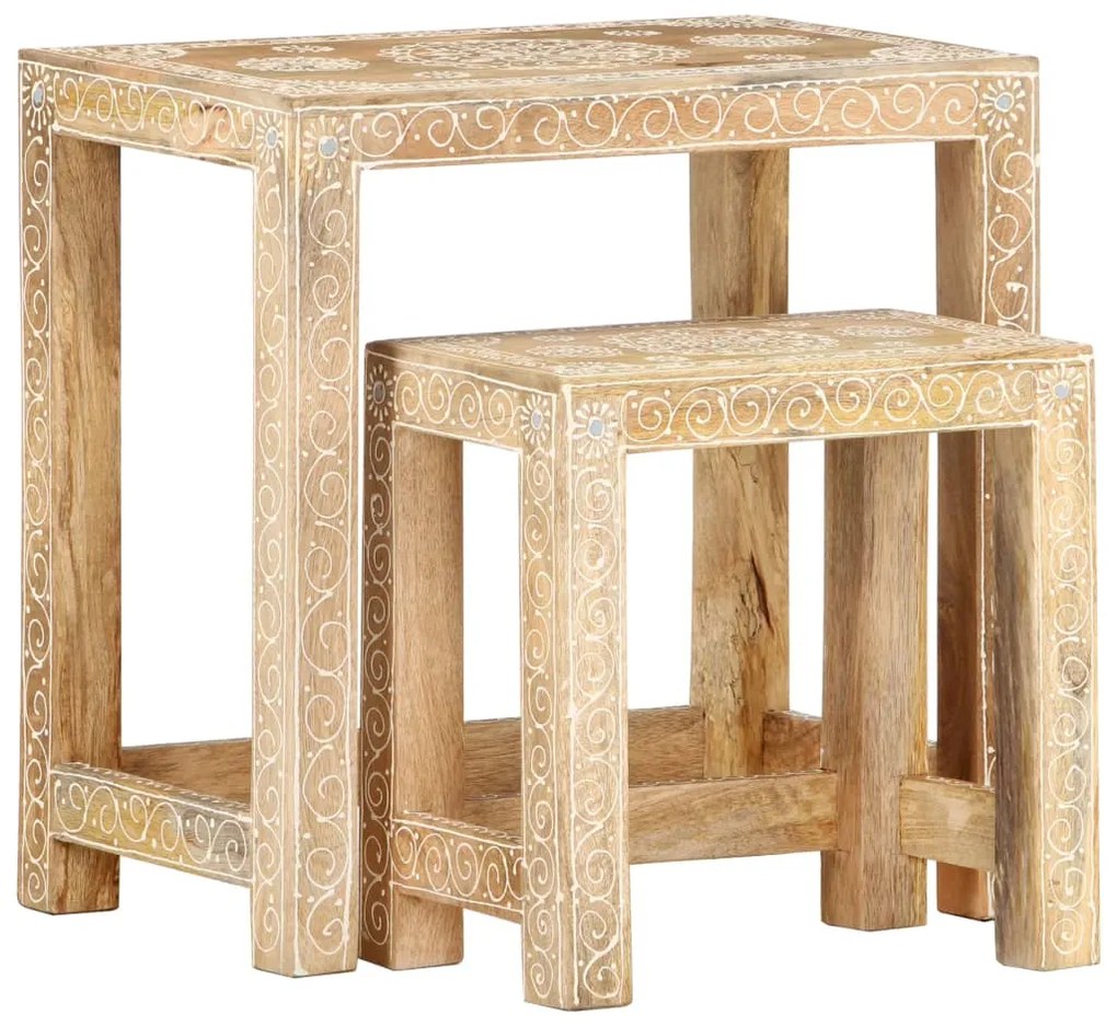 vidaXL Set masă laterală, 2 piese, pictate manual, lemn masiv mango