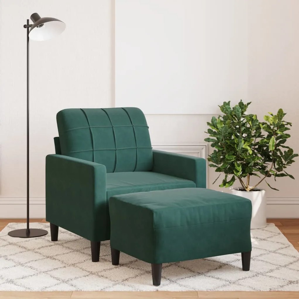 vidaXL Fotoliu canapea cu taburet, verde închis, 60 cm, catifea