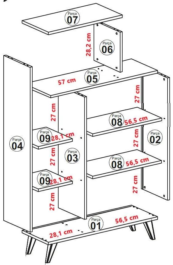 Biblioteca Form cu raft si Usa, Stil Scandinav, 90 x 132 x 32 cm
