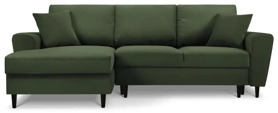 Colțar verde extensibil, cu spațiu de depozitare cu tapițerie din catifea reiată (cu colț pe partea stângă, cu șezlong) Kyoto – Cosmopolitan Design