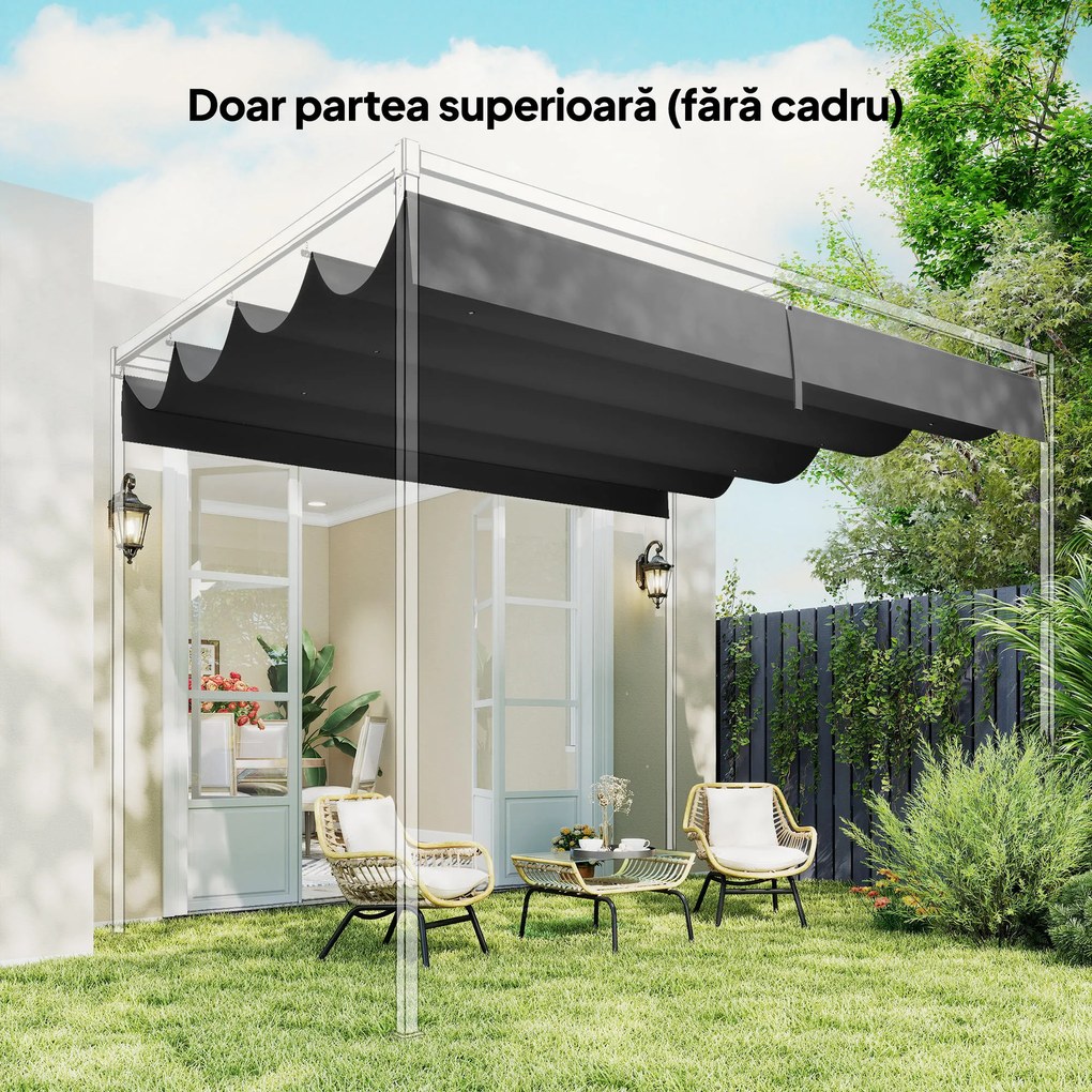 Outsunny Acoperiș Pergolă cu 8 Găuri de Drenaj, Material de Rezervă Pergolă din Poliester Respirabil, Doar Acoperire, 392x350 cm, UV30+, pentru Pergolă de Grădină 4x3m, Gri Închis | Aosom Romania