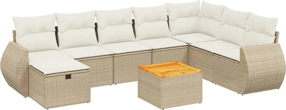 vidaXL Set canapele de grădină, 9 piese, cu perne, bej, poliratan