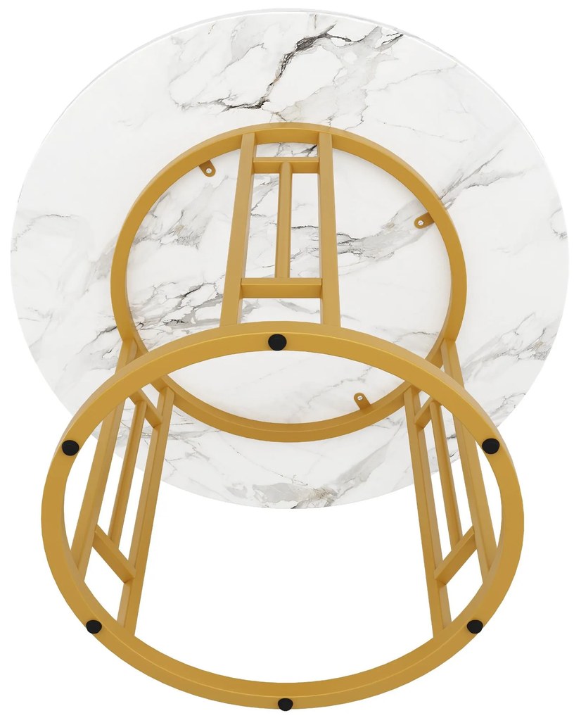 Masă rotundă pentru 4 persoane, Alb+Auriu | Aosom Romania