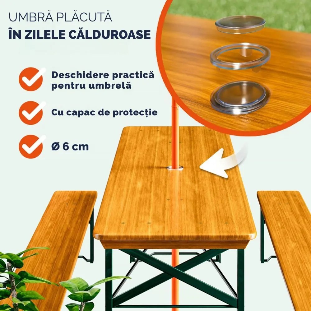 Set de masă pentru bere KLASIK, 170cm, maro natural Casaria