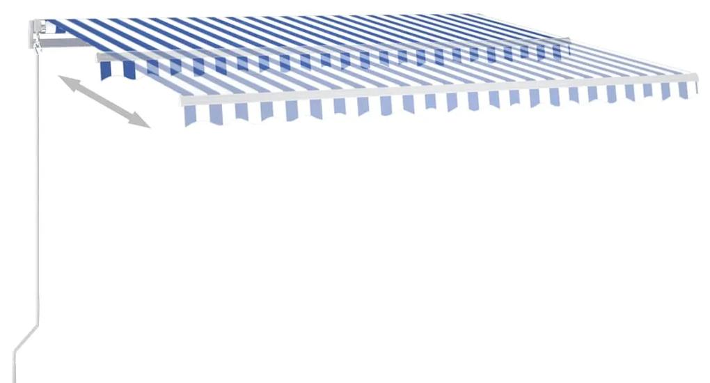 Copertina automata cu senzor vant  LED, albastrualb, 4x3,5 m Albastru si alb, 4 x 3.5 m