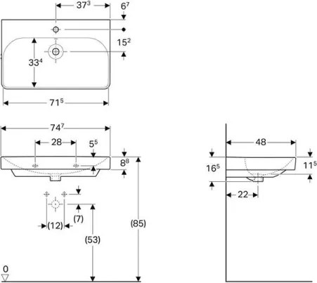 Geberit 500.249.01.1 - Lavoar suspendat Smyle Square 75 x 48 cm, ceramică, alb