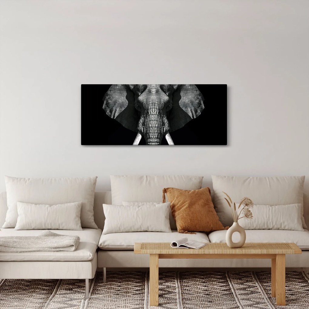 Tablou - Elefant pe fundal negru (120x50 cm)