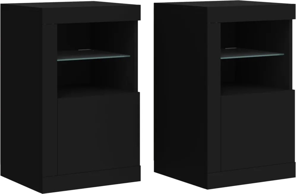 vidaXL Dulapuri laterale cu lumini LED 2 buc. negru lemn prelucrat