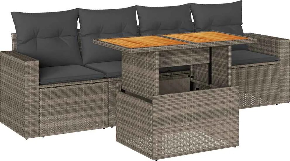 vidaXL Set canapea de grădină cu perne, 5 piese, gri, poliratan