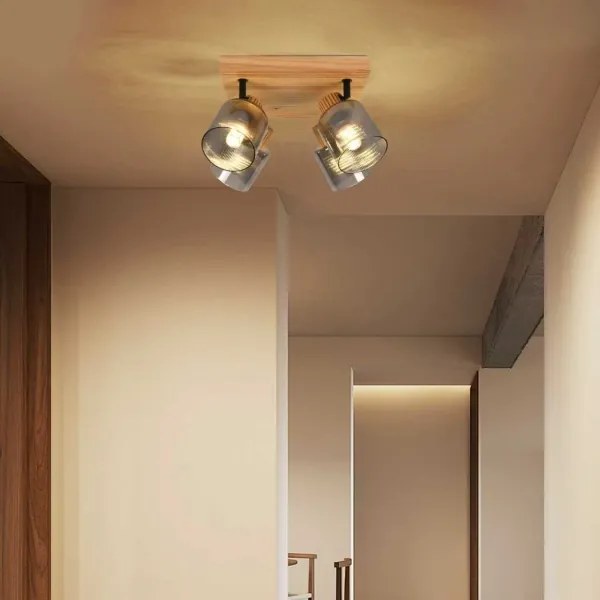 Brilagi - Plafonieră cu spoturi HYGGE, 4 x E14 / 15 W / 230 V, lemn de hevea / fumuriu