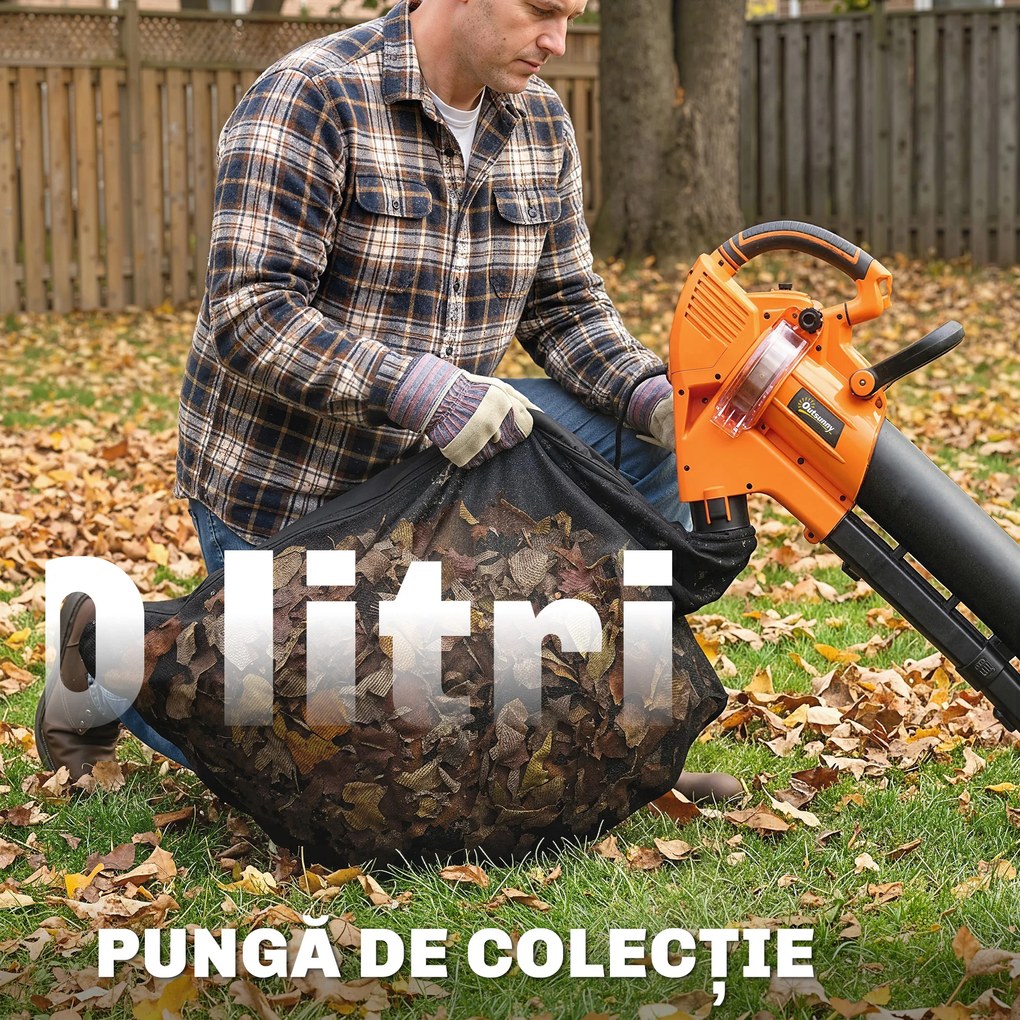 Outsunny 3-în-1 Suflantă, Aspirator, Tocător pentru Frunze 3000W, Ușor | Aosom Romania