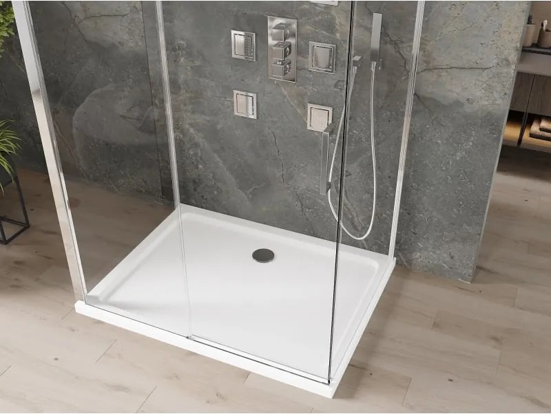 Mexen Omega-3S cabina de duș cu 3 pereți, culisantă 100x80 cm, transparentă, crom + cădiță Flat - 825-100-080-01-00-3s-4010