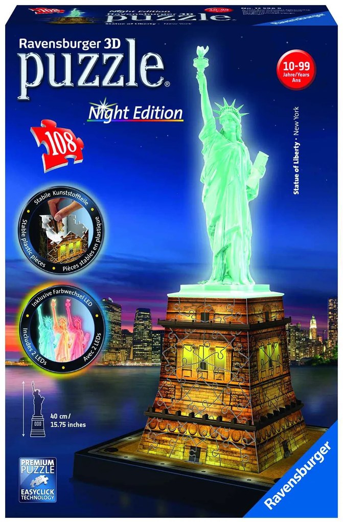 RAVENSBURGER - PUZZLE 3D LUMINOS STATUIA LIBERTATII, 108 PIESE (RVS3D12596)