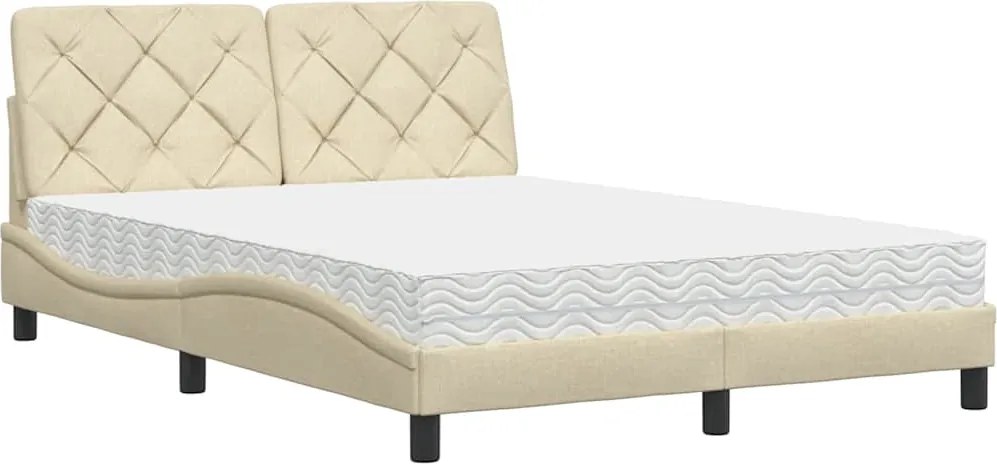 vidaXL Pat cu saltea, crem, 140x200 cm, material textil