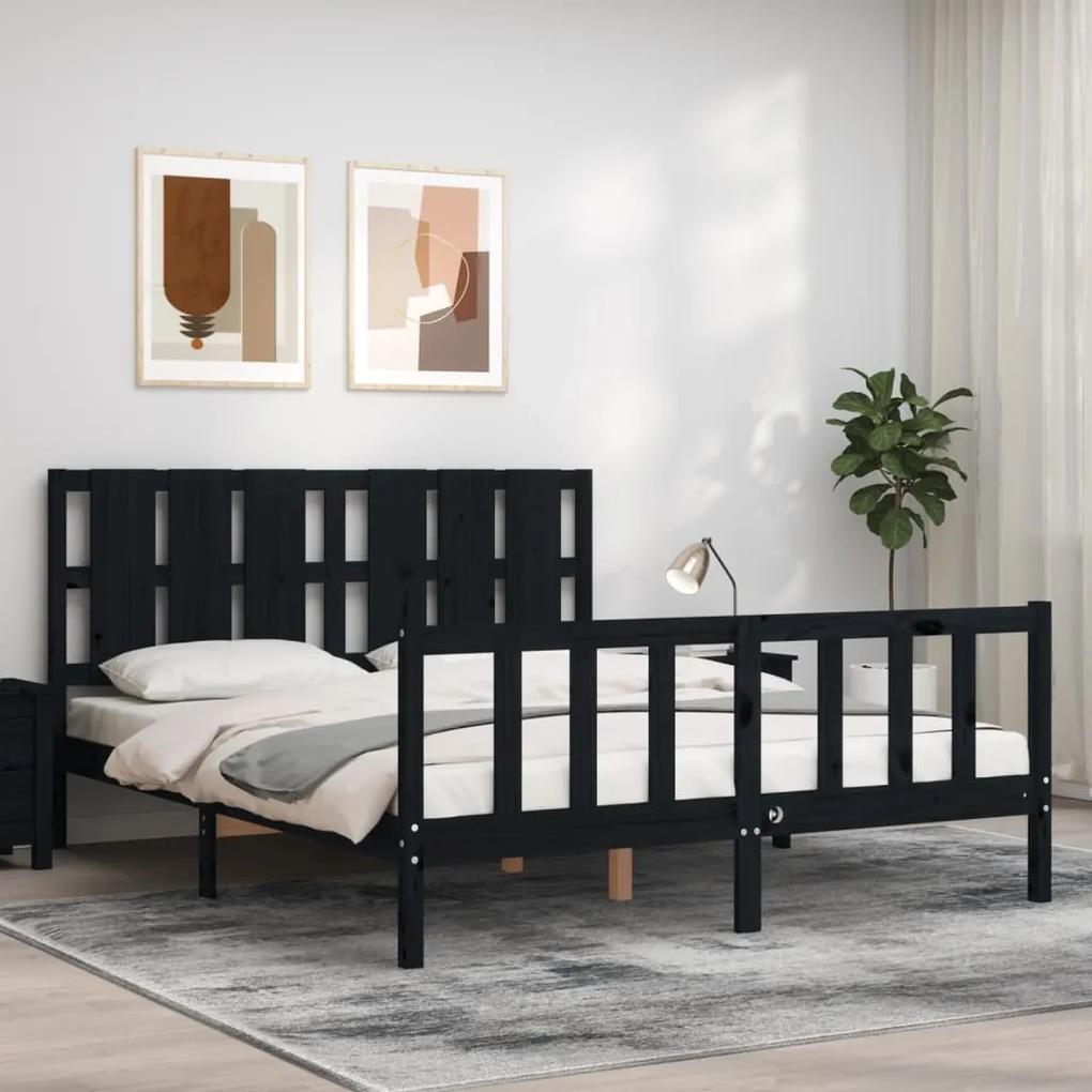 3192245 vidaXL Cadru de pat cu tăblie, negru, 160x200 cm, lemn masiv