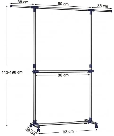 Cuier Garmint Cu Rotile, Inox, 19.29 x 113 x 44.49 Cm