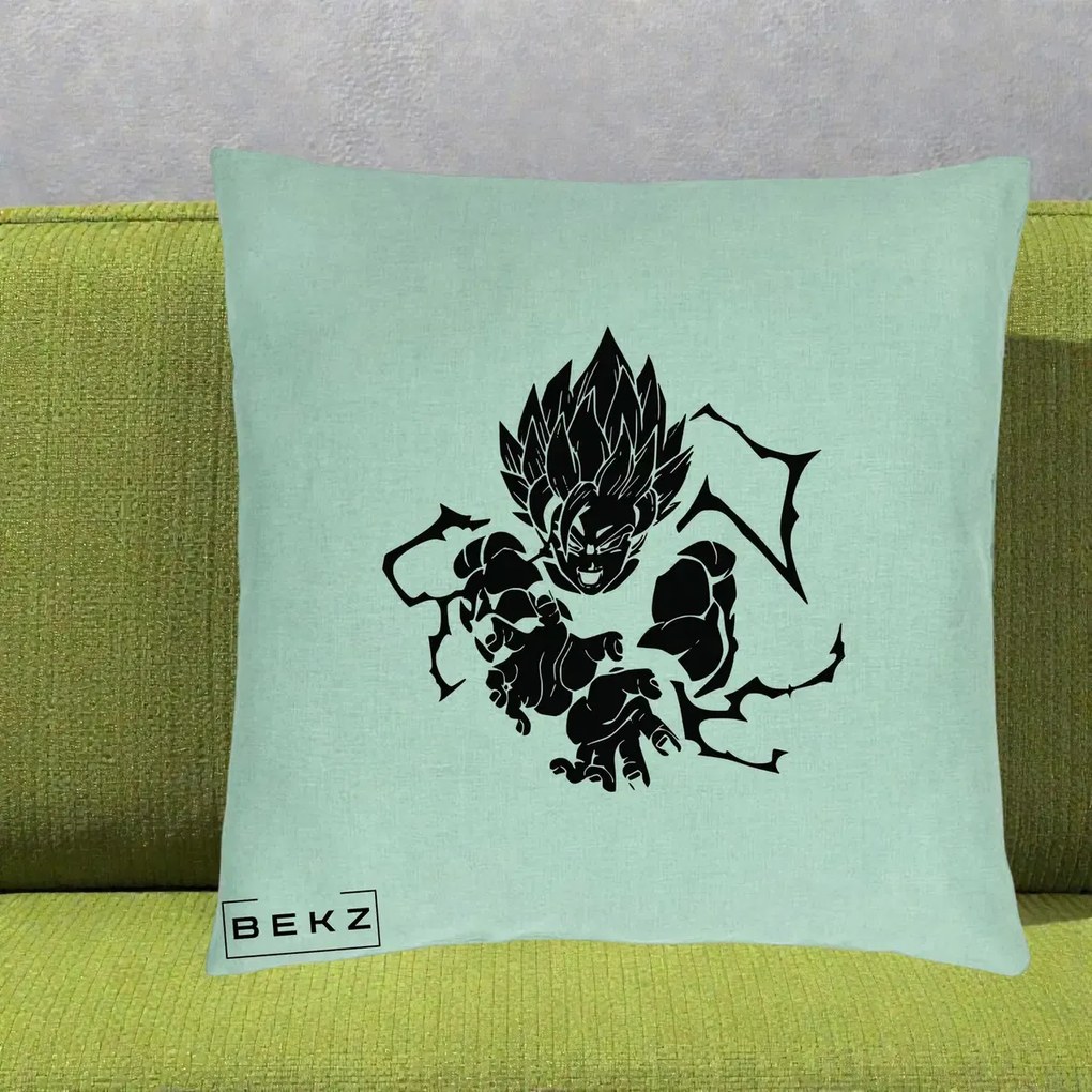 Perna Personalizata Dragon Ball Goku Super Saiyan Silueta, 40x40 cm, Verde Menta, Husa Detasabila, Perna Inclusa, BEKZ®