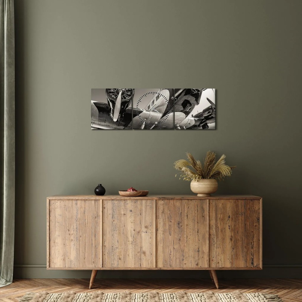 Tablou - Avioane istorice (cu ceas) (90x30 cm)