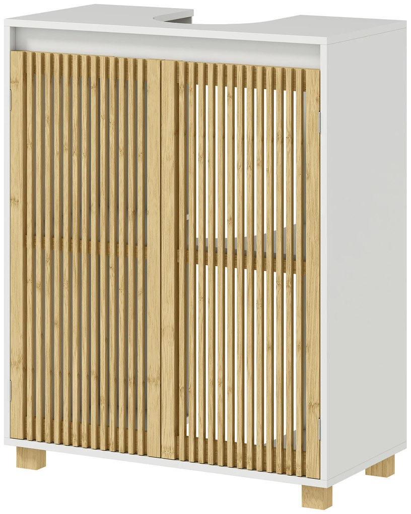 HOMCOM Mobilier sub chiuvetă baie, dulap cu uși jituite din bambus, 60 x 30 x 75 cm, efect lemn natural | Aosom Romania