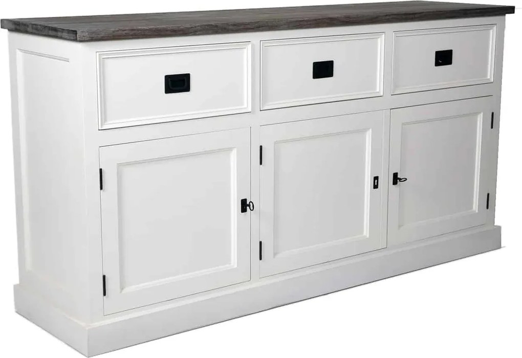 Comodă TV lemn masiv alb Lahoma 6 compartimente /Maro, 165 × 45 × 85 cm