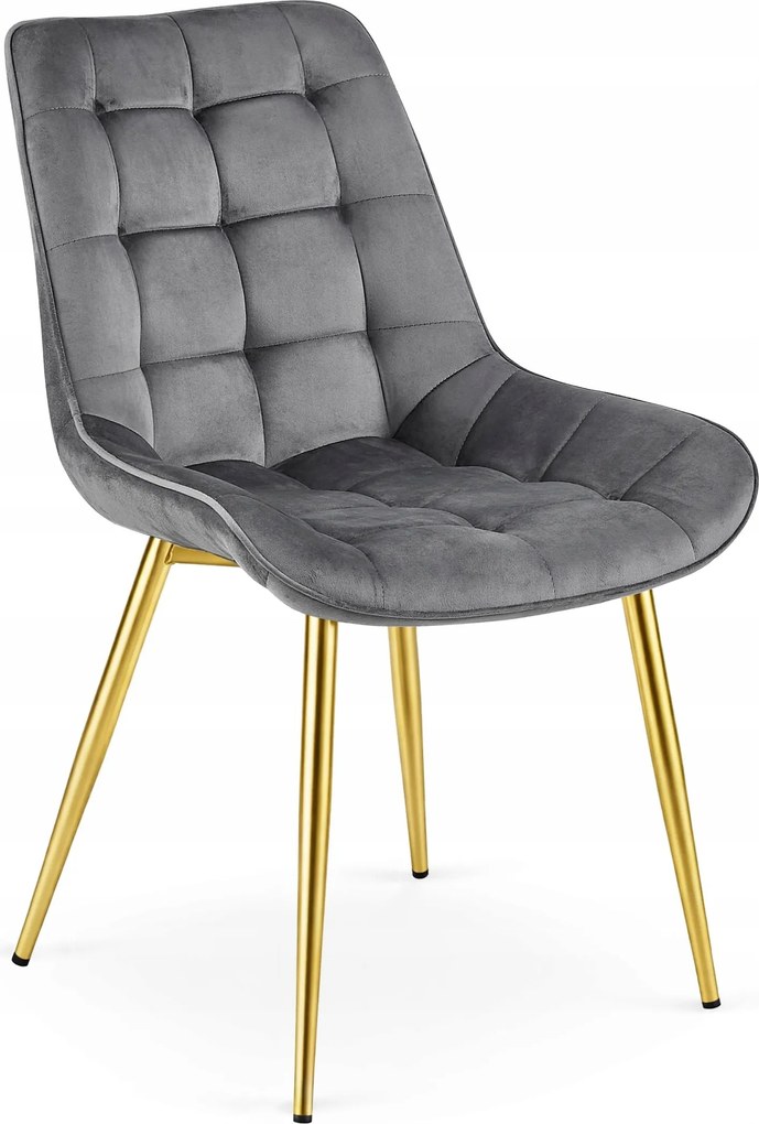Scaun Bucatarie/Dining Joy Gri Inchis Catifea, Picioare Metalice, Finisaj Auriu