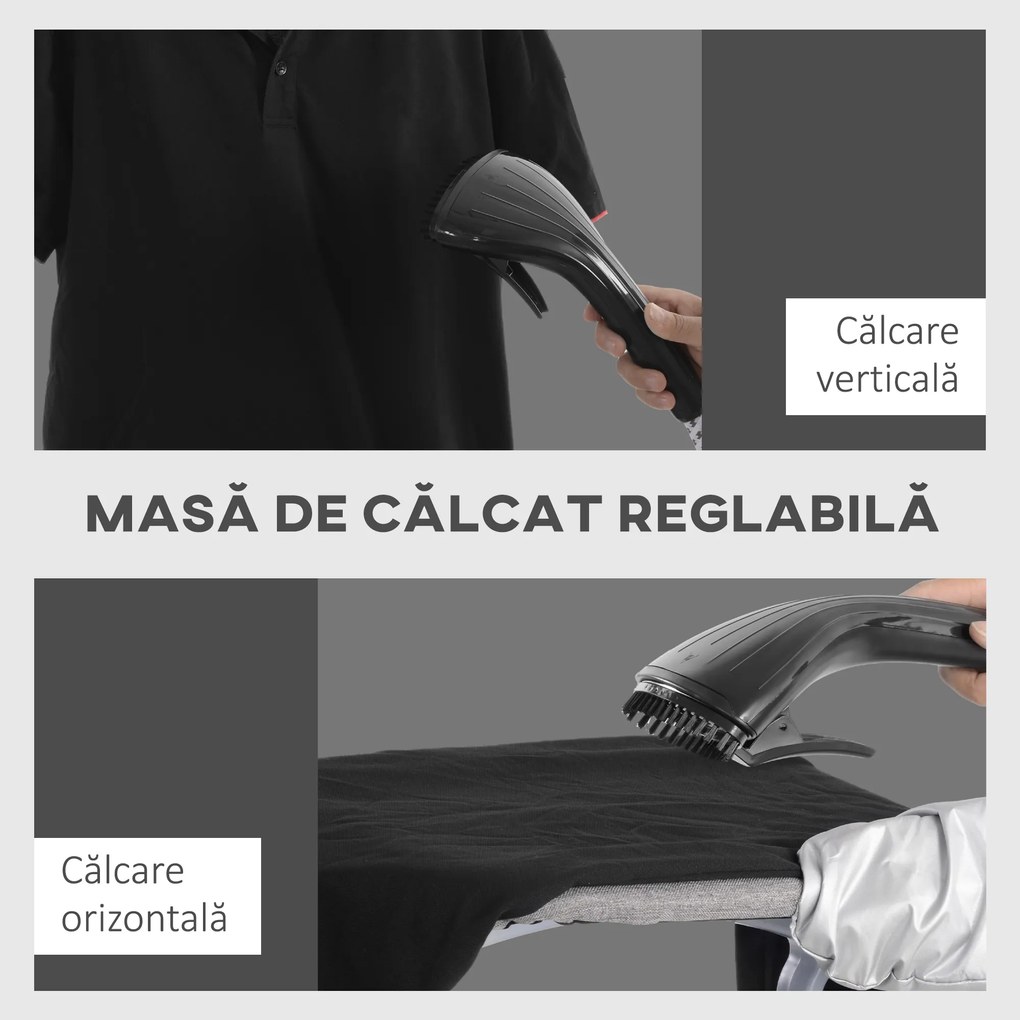 HOMCOM Aparat de Călcat Vertical cu Aburi, Fier de Călcat de 2L, Putere 1950W cu 2 Tije Portabil, 35x25x23cm | Aosom Romania