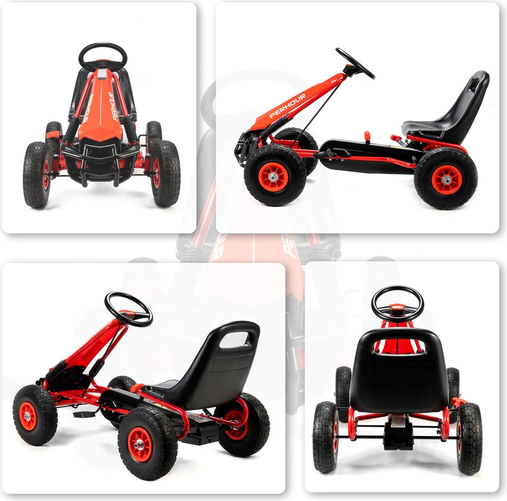 AIYAPLAY Gokart cu pedale pentru copii, scaun reglabil pe înălțime, roți EVA, frână, ambreiaj, 3-8 ani, Roșu | Aosom Romania