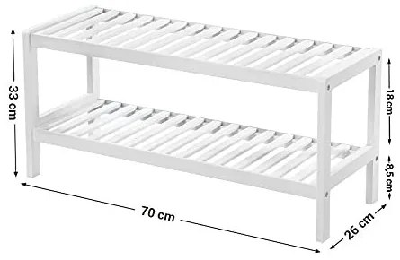 Suport cu 2 rafturi, bambus, alb, Songmics