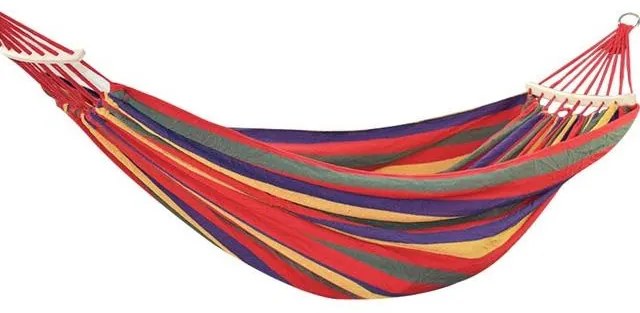 Hamac Multicolor Dublu (2 persoane), 190 x 150 cm, cu bara de 40 cm - ROSU