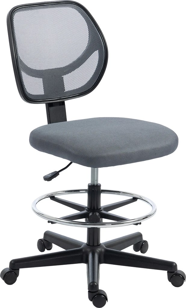Vinsetto Scaun de birou ergonomic, fotoliu de birou cu suport pentru picioare, scaun pentru desen din plasă, înălțime reglabilă, gri închis | Aosom Romania
