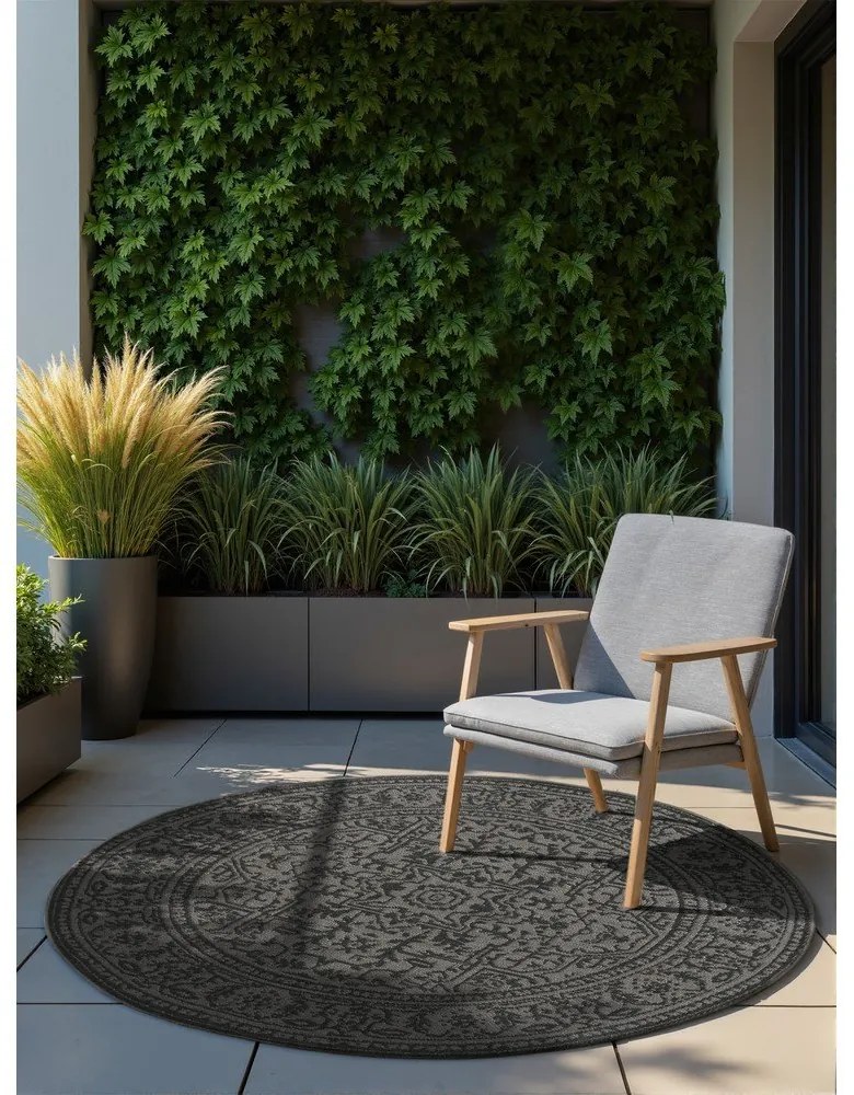 Covor pentru exterior și interior alb-negru rotund ø 160 cm Duet Kona – NORTHRUGS