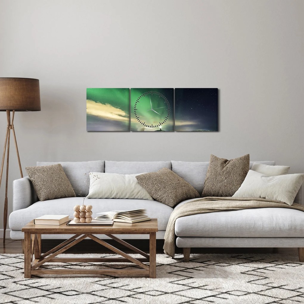 Tablou cu Aurora Borealis (cu ceas) (90x30 cm)