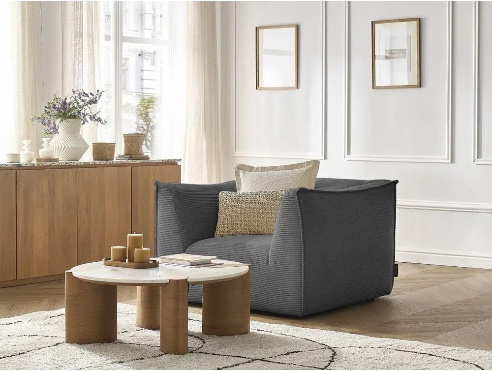 Fotoliu gri închis cu tapițerie din catifea reiată Giorgia – Bobochic Paris