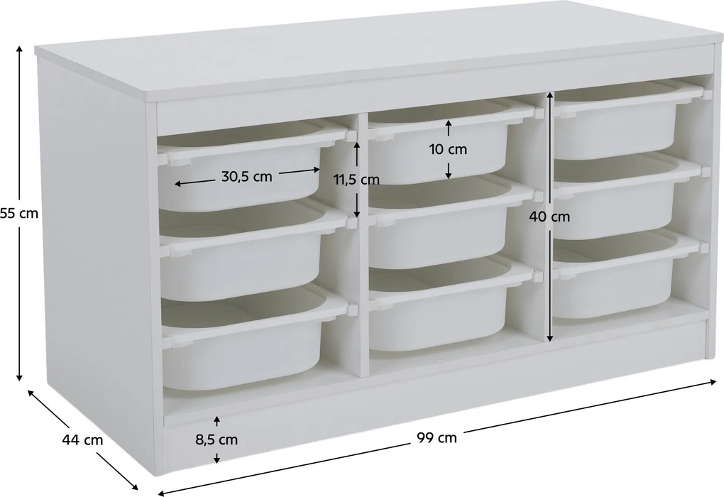 Organizator cu cutii de depozitare, alb, TRIMAL