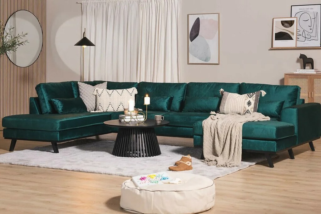 Colțar Seattle K101Verde, 351x202x85cm, Picioare: Lemn, Lemn: Pin