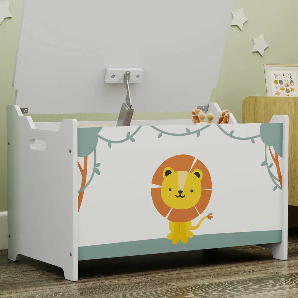 AIYAPLAY Cutie pentru Jucării cu Capac, Balamale de Siguranță și Mânere Adâncite, Organizator pentru Depozitarea Jucăriilor pentru Copii, Camera de Zi, Camera de Joacă, Verde | Aosom Romania