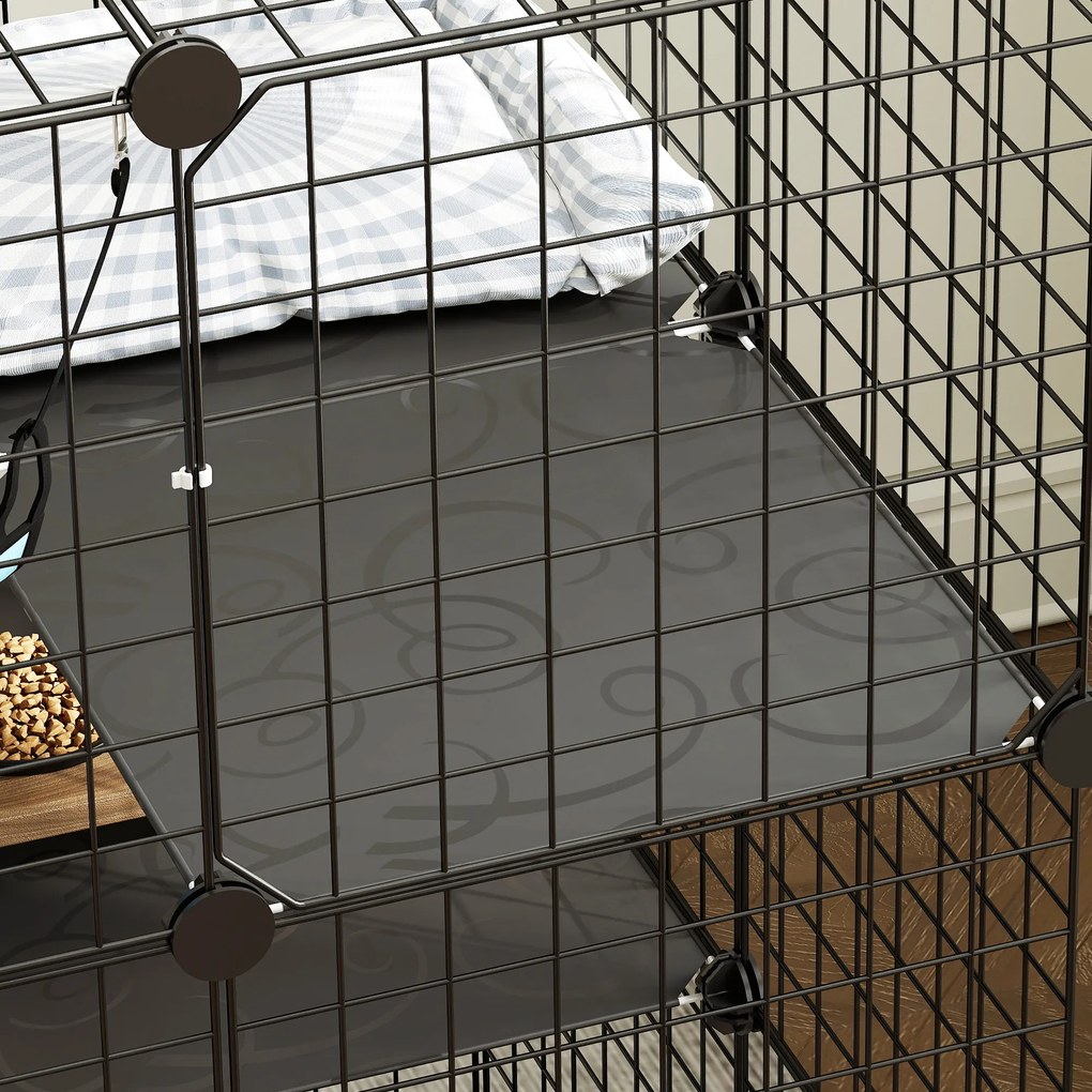 PawHut Cușcă pentru Pisici 105 cm de Interior, Recinto din Oțel cu 3 Uși, Design Personalizabil DIY pentru Pisoi, Spațiu pe 3 Niveluri cu Scări, Hamac și Platformă, Negru | Aosom Romania