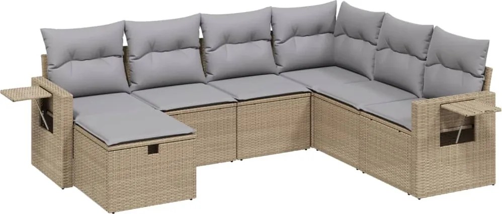vidaXL Set canapele de grădină, 7 piese, cu perne, bej, poliratan