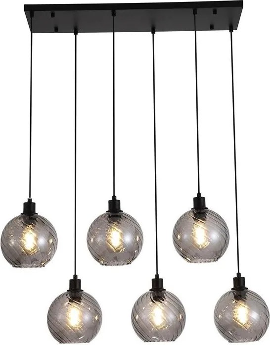 Lustra cu 6 pendule metal negru, sticla fumurie Radiance