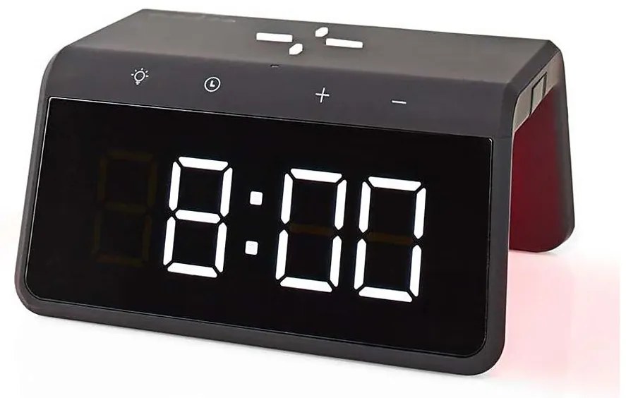 Nedis WCACQ30BK - Ceas cu alarmă, ecran LCD și încărcător wireless 15W/5V negru