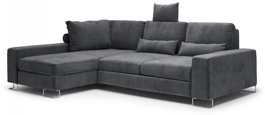Coltar extensibil Opal, colt pe partea stanga cu tapiterie din catifea, gri inchis