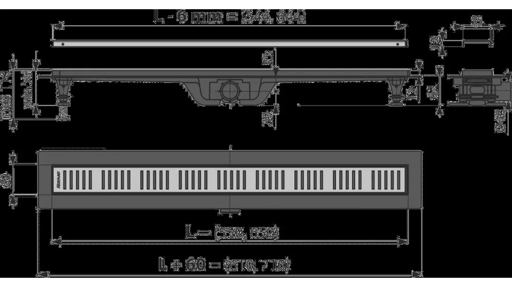 Dus de dus Simple 95 cm, cu margine pentru gratar perforat, inclusiv gratar, alama 950 mm