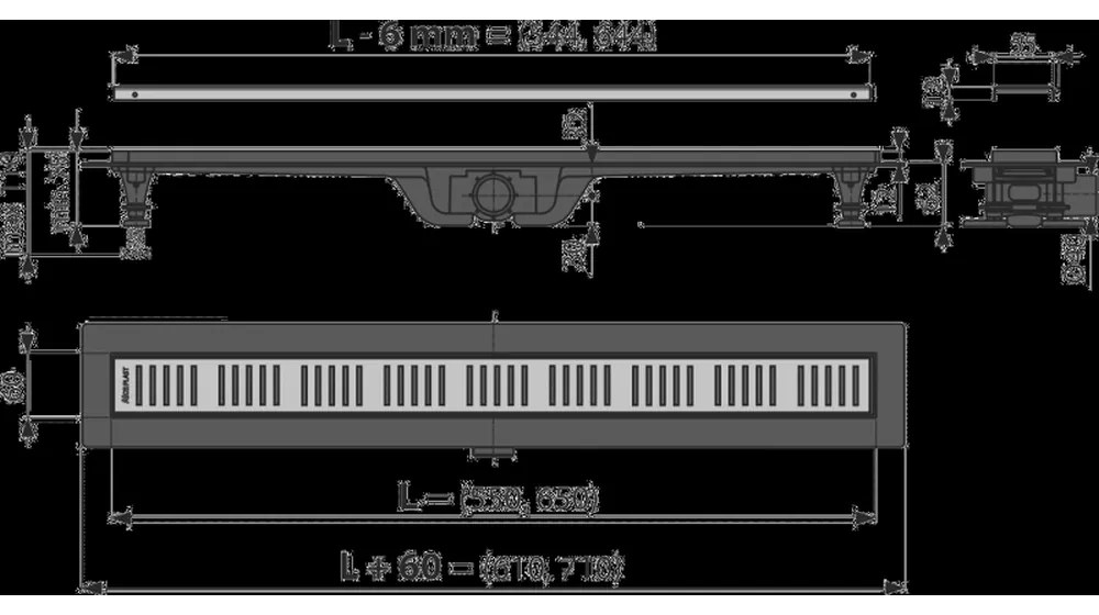 Rigola dus iesire laterala cu capac perforat auriu 550 mm Alcadrain APZ10BLACK-550BRASS 550 mm