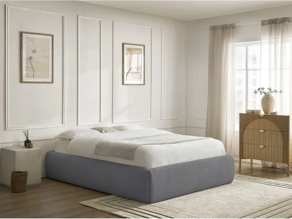Pat matrimonial gri închis tapițat cu spațiu de depozitare/fără tăblie cu somieră 180x200 cm Inera – Bobochic Paris