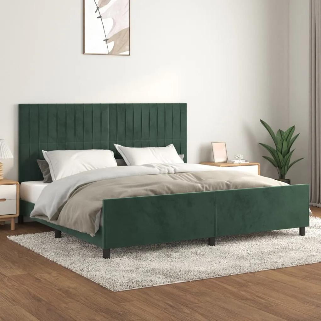 3125900 vidaXL Cadru de pat cu tăblie, verde închis, 200x200 cm, catifea