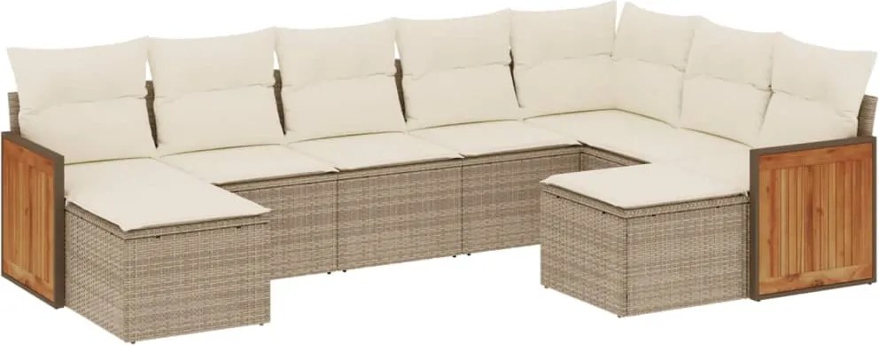 vidaXL Set canapele de grădină, 9 piese, cu perne, bej, poliratan