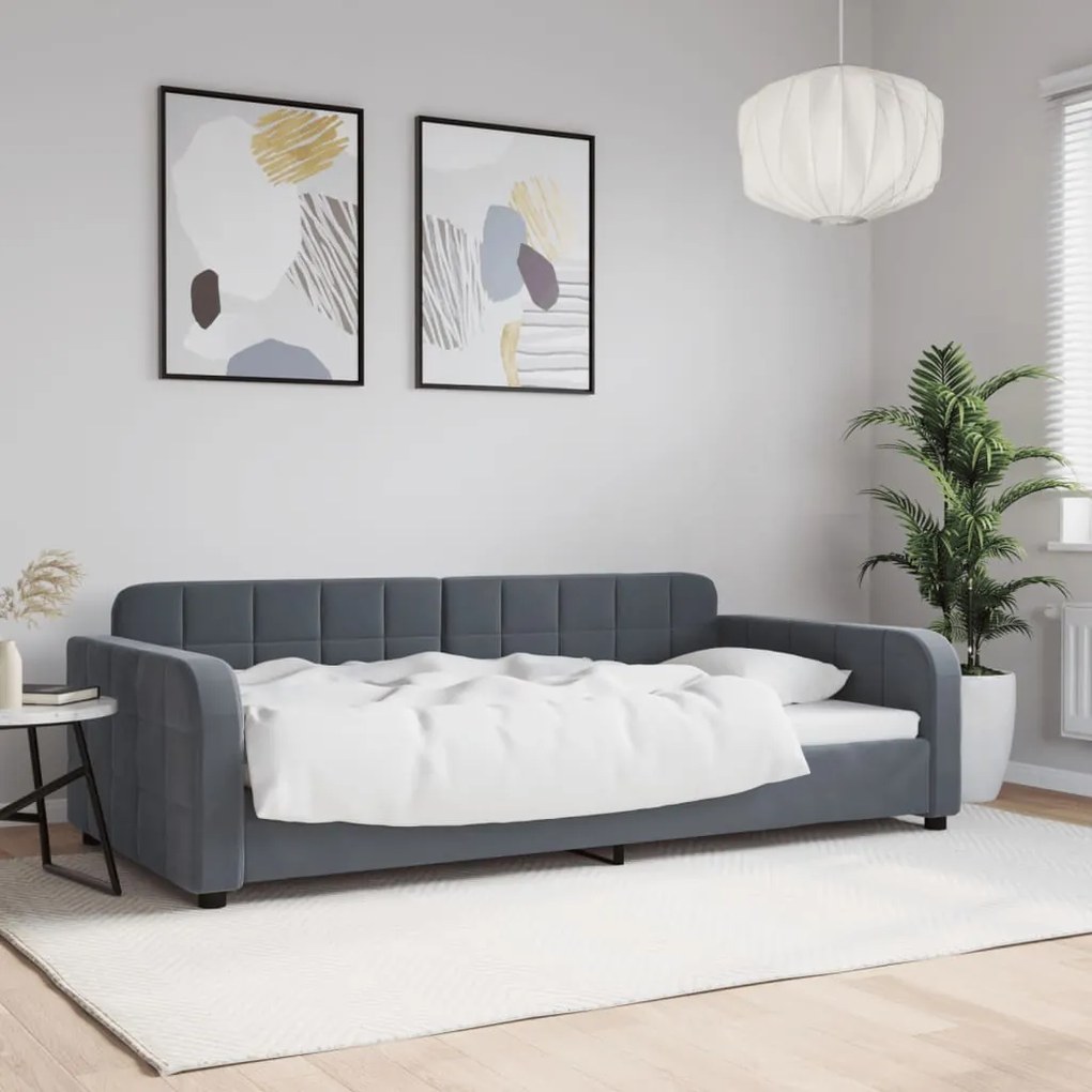 vidaXL Cadru de pat, gri închis, 100x200 cm, catifea