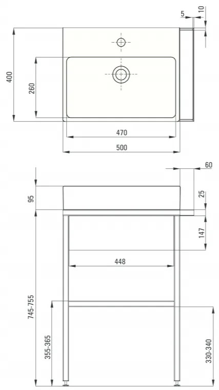 Lavoar baie pe blat si consola sustinere cu sertar, 500x400x95 mm, Deante, Temisto 500x400x95 mm